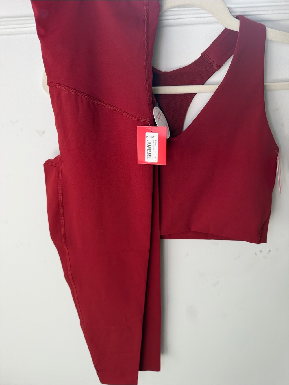 SPANX Deep Red V-Neck Sports Crop Top